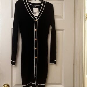 Black Button-Down sweater Dress with White Trim